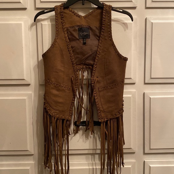 Jessica Simpson Faux Leather Fringe Vest Sz XS